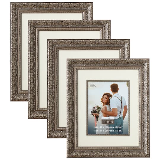 4 Pack: Silver Floral Frame with Mat, Home Collection by Studio D&#xE9;cor&#xAE;